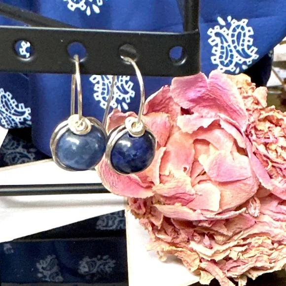 Lapis lazuli and silver statement big drop dangle long earrings - Picture 4 of 7